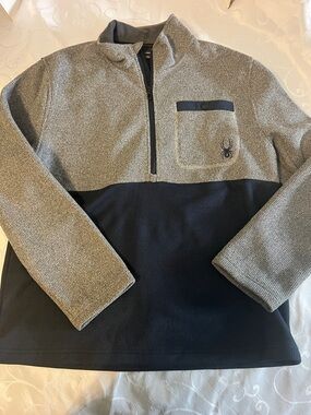 Spyder Men’s Gray and BLUE Zip-Up Colorblock Pullover